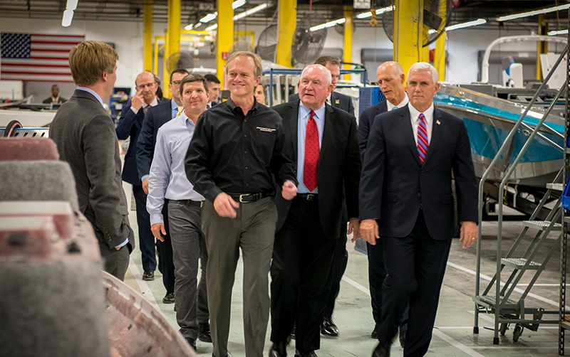 VICE PRESIDENT MIKE PENCE VISITS CORRECT CRAFT AND NAUTIQUE BOAT COMPANY